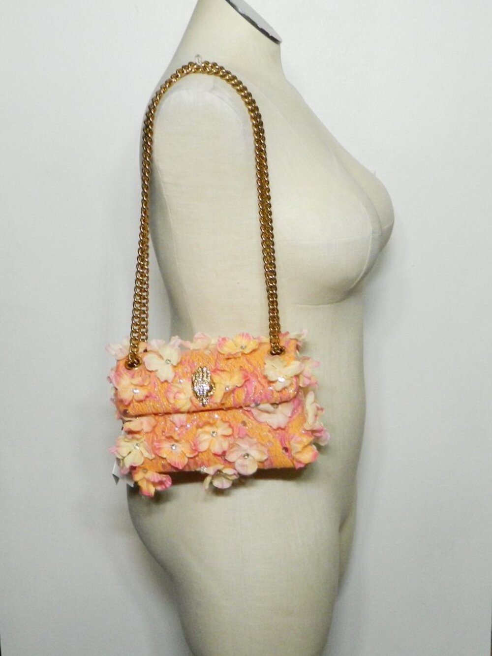 Kurt Geiger $228 Mini Kensington Flowers Peach Convertible Shoulder Bag NWT!